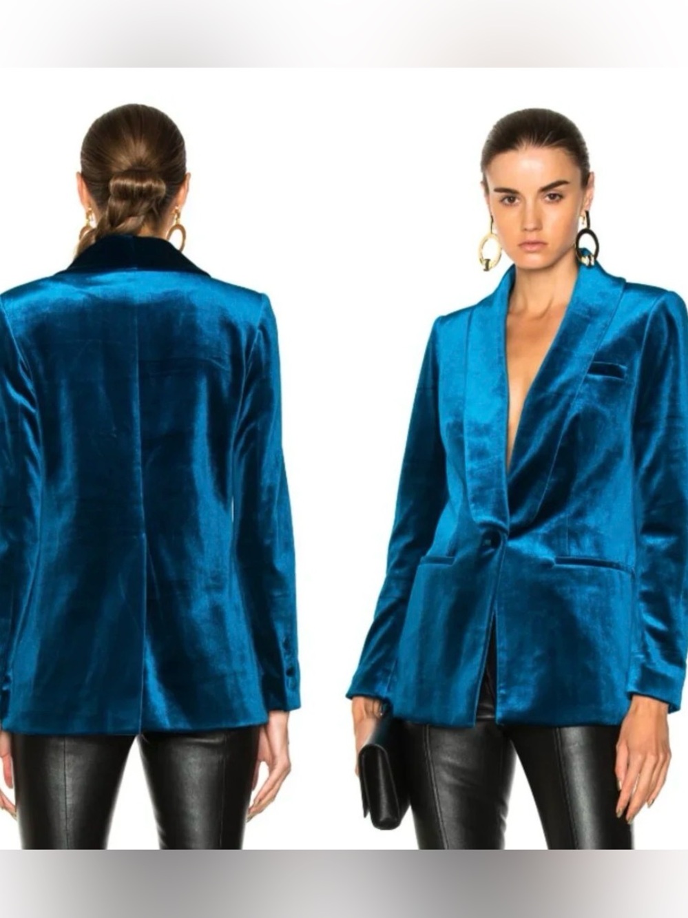 Self-Portrait Velvet Blazer Jacket in Peacock Blue Size Small